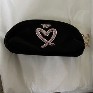Victoria's Secret Black Cosmetic Pouch with Pink Heart Patch
